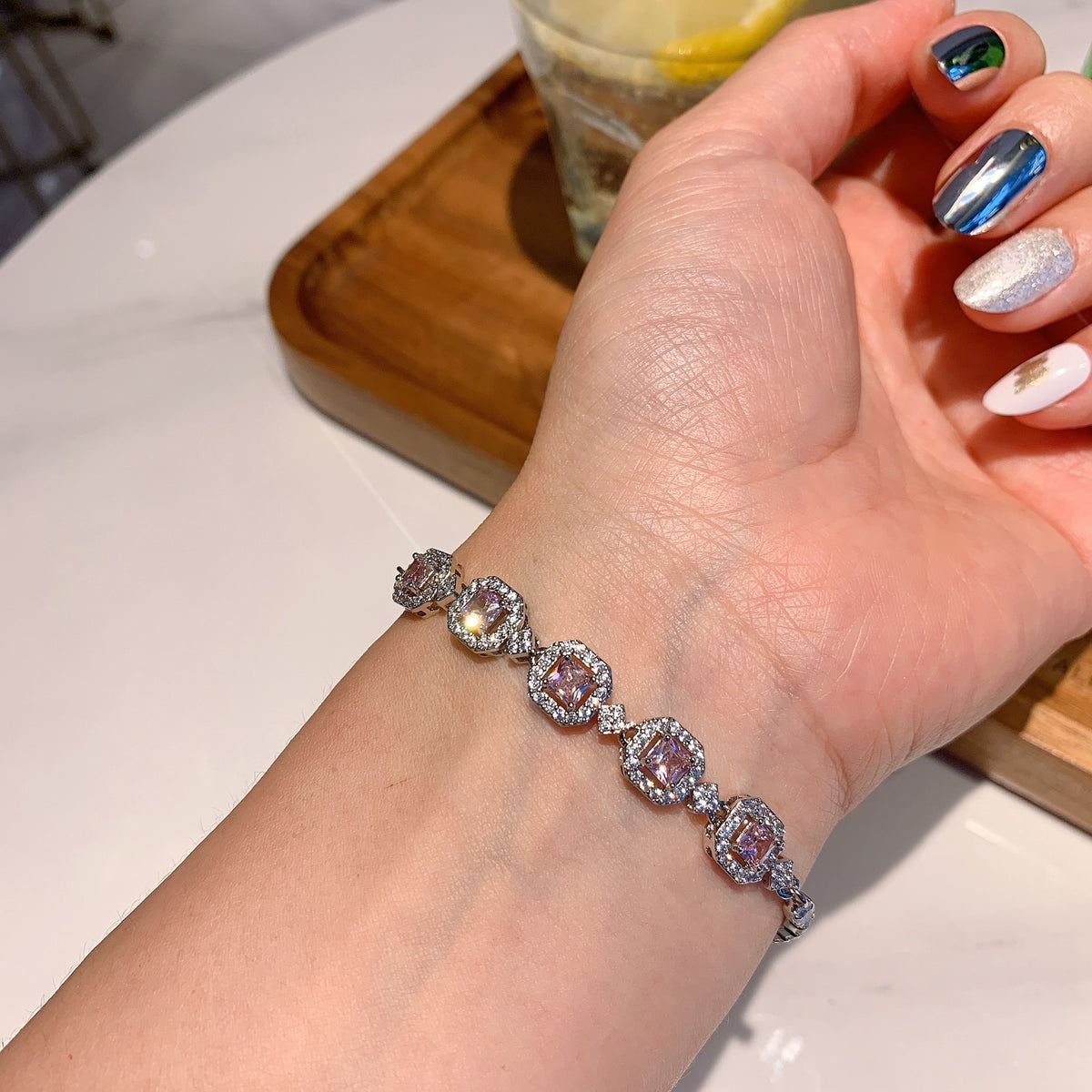 Women’s Colorful Paraiba-Inspired Crystal Tennis Bracelet in Gold or Silver Tone