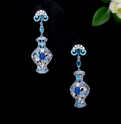 Women’s Vintage-Inspired Vase Drop Earrings with Intricate Scrollwork and Sparkling Zircon Detail