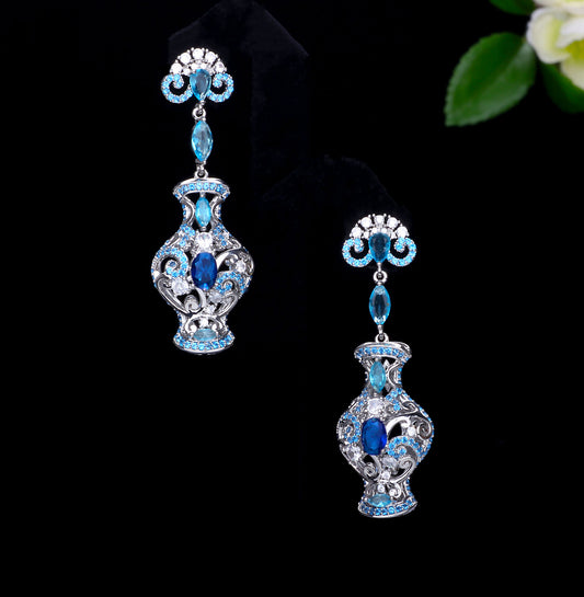 Women’s Vintage-Inspired Vase Drop Earrings with Intricate Scrollwork and Sparkling Zircon Detail