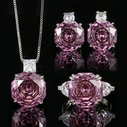 Women’s Dusty Rose Rose-Cut Cubic Zirconia Necklace, Earrings & Adjustable Ring Set