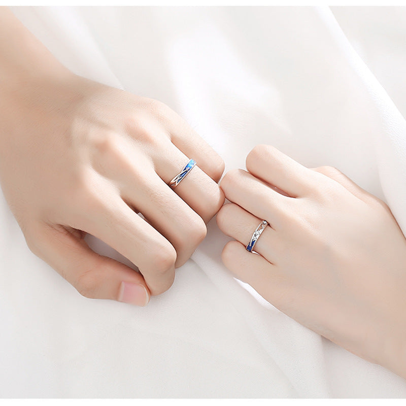 925 Sterling Silver Adjustable Couple Rings with Blue Shooting Star Design