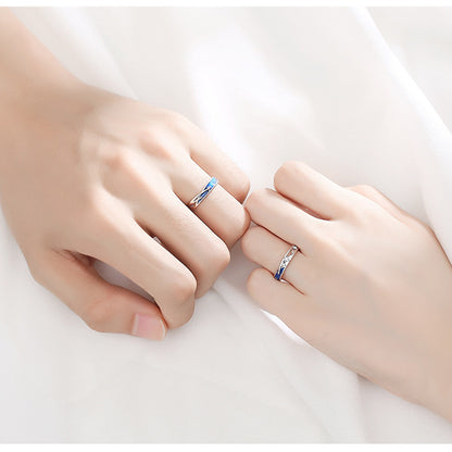925 Sterling Silver Adjustable Couple Rings with Blue Shooting Star Design