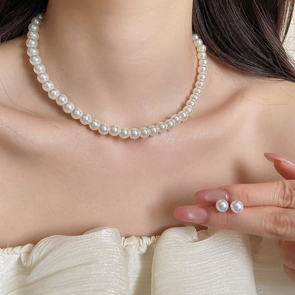 Women’s Crystal and Pearl Necklace and Stud Earrings Set