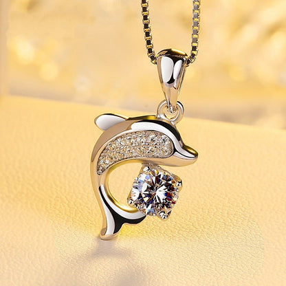 Women’s S925 Sterling Silver Dolphin Moissanite Pendant Necklace – 1CT
