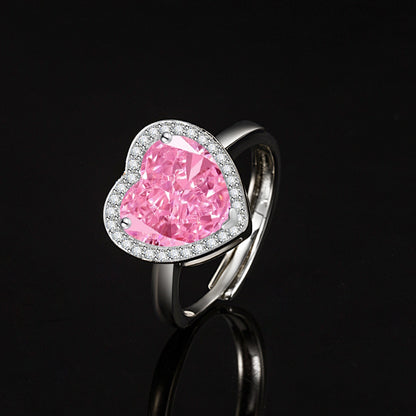 Women’s Romantic Heart-Cut High-Carbon Diamond Adjustable Ring with Pavé Halo – 9 Colors