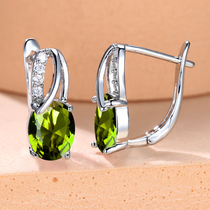 Women’s Multicolor Oval-Cut Cubic Zirconia Drop Earrings with Pavé Twist Detail – Gold & Silver Tone