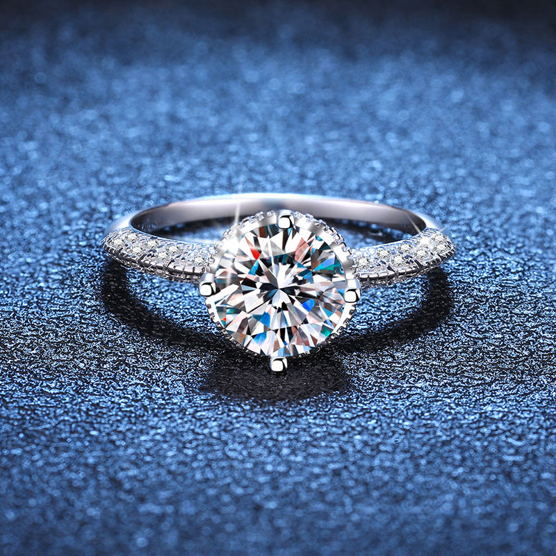 Women’s S925 Sterling Silver Round-Cut Moissanite Ring with Angel Wing Detail – 1CT / 2CT / 3CT