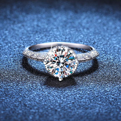 Women’s S925 Sterling Silver Round-Cut Moissanite Ring with Angel Wing Detail – 1CT / 2CT / 3CT