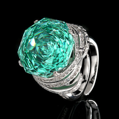 Women’s Paraiba Elegant Gold-Plated Adjustable Ring with Rose-Cut Simulated Gemstone