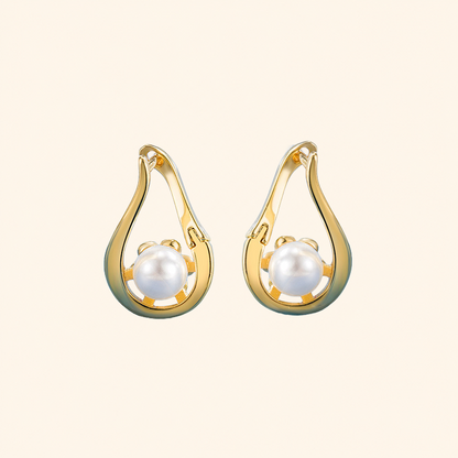 Gold-Tone Geometric Pearl Huggie Earrings