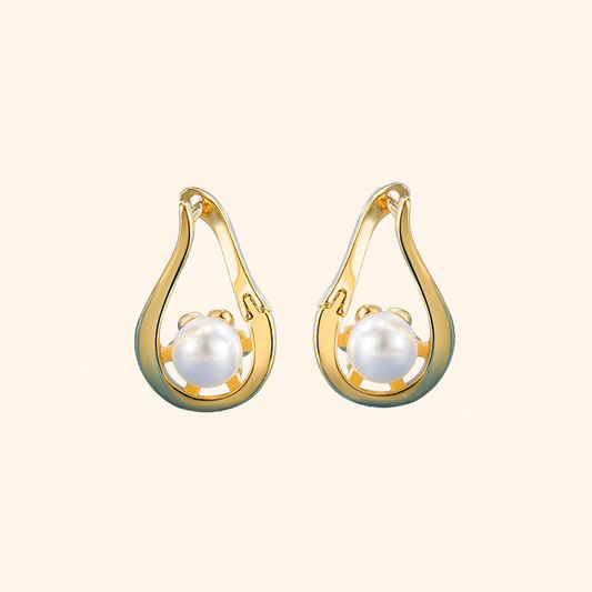 Gold-Tone Geometric Pearl Huggie Earrings