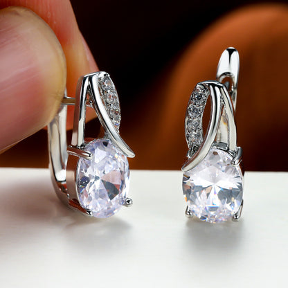 Women’s Multicolor Oval-Cut Cubic Zirconia Drop Earrings with Pavé Twist Detail – Gold & Silver Tone
