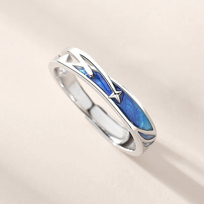 925 Sterling Silver Adjustable Couple Rings with Blue Shooting Star Design