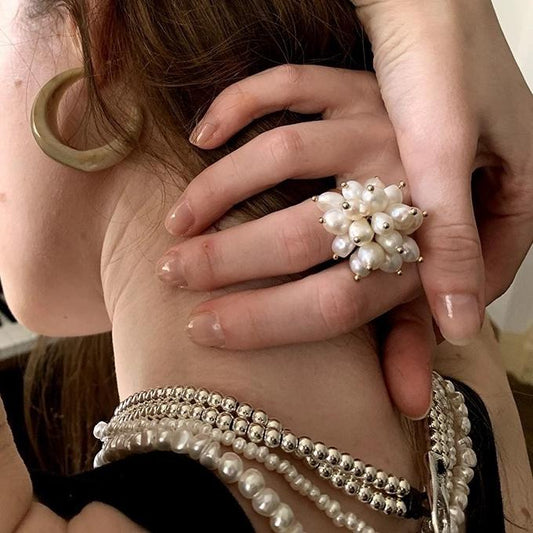 French-Inspired Freshwater Pearl Adjustable Open Ring