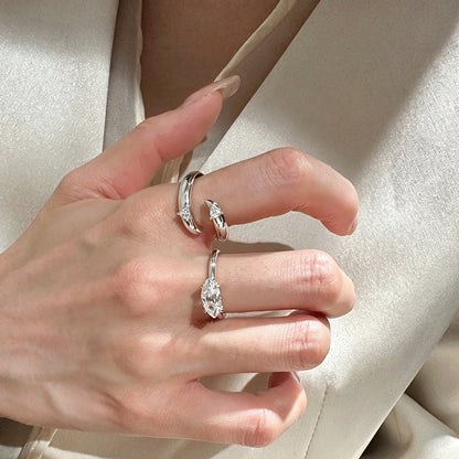 Gold & Silver Tone Geometric Stackable Open Ring with Marquise-Cut Crystal