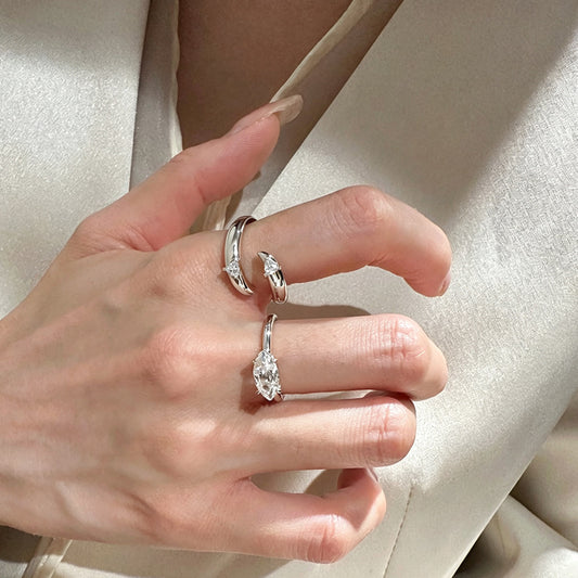Gold & Silver Tone Geometric Stackable Open Ring with Marquise-Cut Crystal