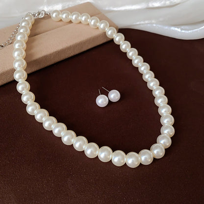 Women’s Crystal and Pearl Necklace and Stud Earrings Set