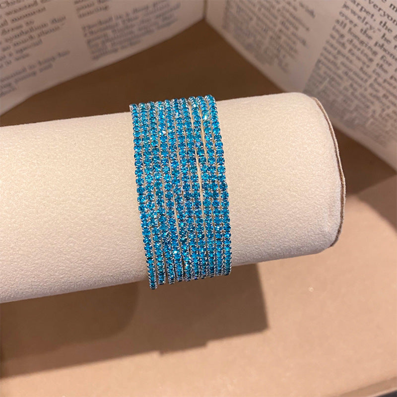 Women’s Ice Blue Rhinestone Bracelet with Layered Strands