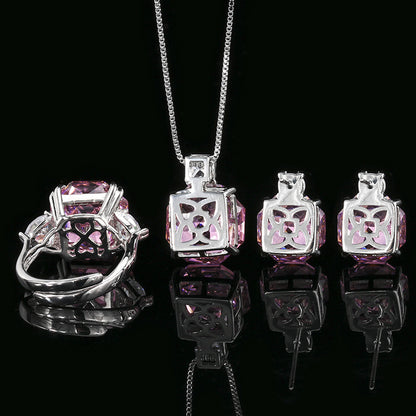 Women’s Dusty Rose Rose-Cut Cubic Zirconia Necklace, Earrings & Adjustable Ring Set