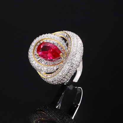 Women’s Elegant Pear-Shaped Cubic Zirconia Adjustable Ring with Layered Halo Detail