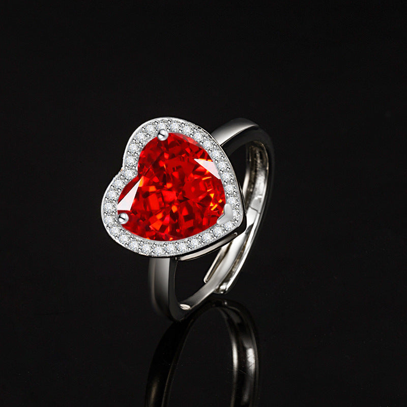Women’s Romantic Heart-Cut High-Carbon Diamond Adjustable Ring with Pavé Halo – 9 Colors
