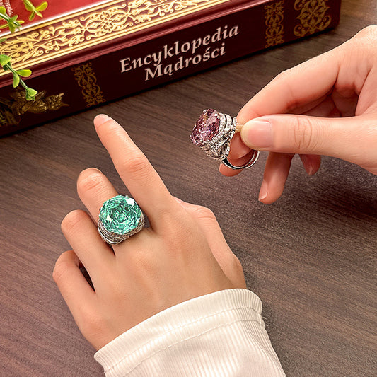Women’s Paraiba Elegant Gold-Plated Adjustable Ring with Rose-Cut Simulated Gemstone