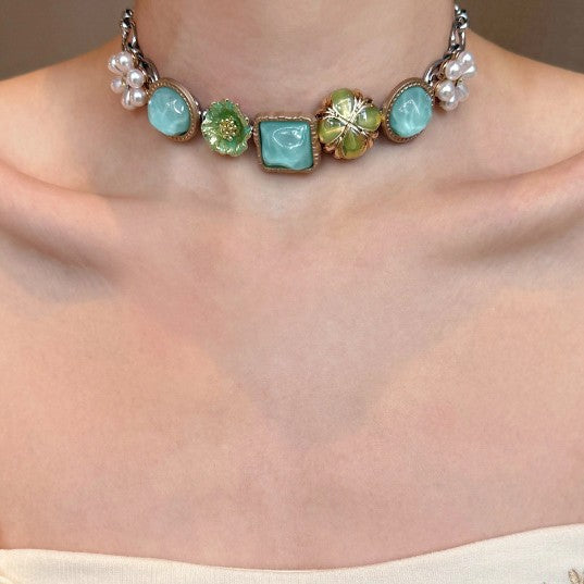 Bohemian Vintage Beaded Layered Necklace Set with Shell, Sunflower and Geometric Flower Pendants