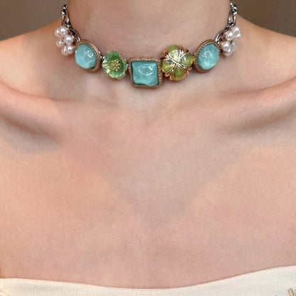 Bohemian Vintage Beaded Layered Necklace Set with Shell, Sunflower and Geometric Flower Pendants
