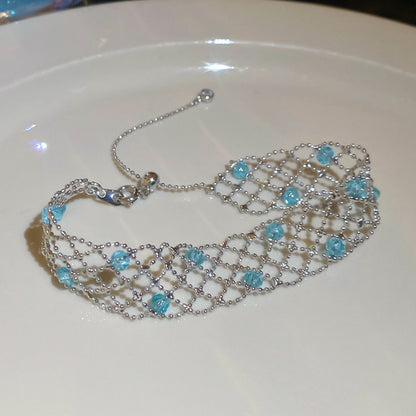 Women’s Ice Blue Rhinestone Bracelet with Layered Strands