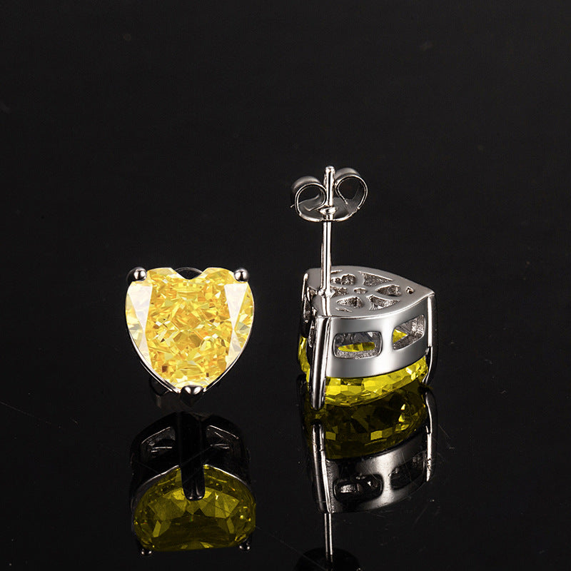 Women’s Yellow Heart-Cut High-Carbon Diamond Necklace, Earrings & Ring Jewelry Set
