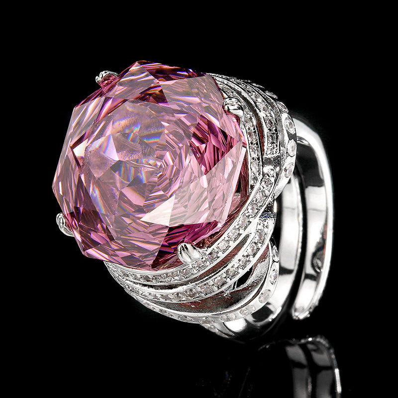 Women’s Paraiba Elegant Gold-Plated Adjustable Ring with Rose-Cut Simulated Gemstone