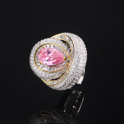 Women’s Elegant Pear-Shaped Cubic Zirconia Adjustable Ring with Layered Halo Detail