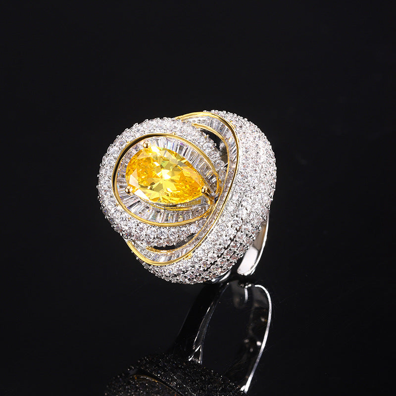 Women’s Elegant Pear-Shaped Cubic Zirconia Adjustable Ring with Layered Halo Detail