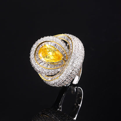 Women’s Elegant Pear-Shaped Cubic Zirconia Adjustable Ring with Layered Halo Detail