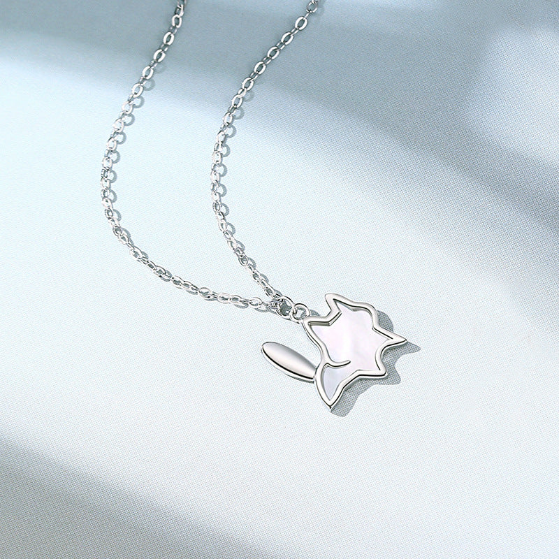 Women’s 925 Sterling Silver Cat Pendant Necklace with White Mother-of-Pearl
