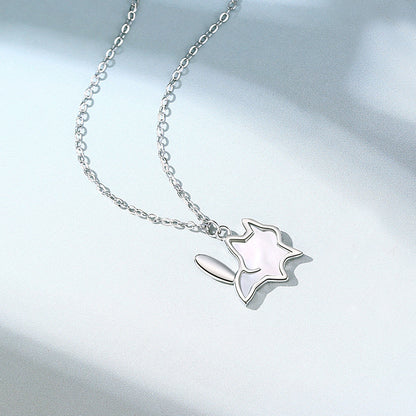 Women’s 925 Sterling Silver Cat Pendant Necklace with White Mother-of-Pearl