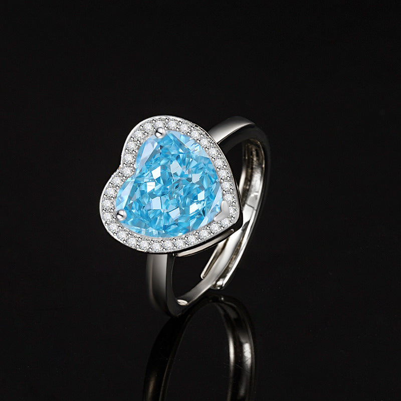 Women’s Romantic Heart-Cut High-Carbon Diamond Adjustable Ring with Pavé Halo – 9 Colors