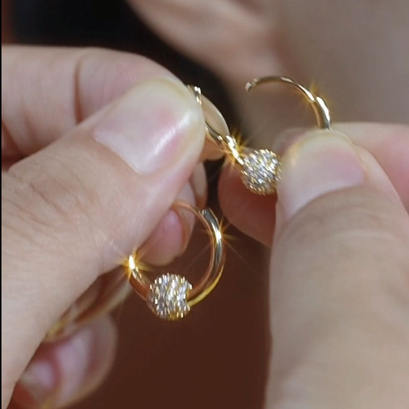Women’s Gold Tone Crystal Pave Ball Hoop Earrings with Sparkling Zircon Detail