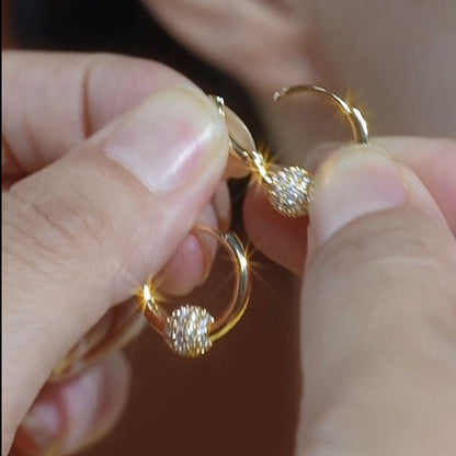 Women’s Gold Tone Crystal Pave Ball Hoop Earrings with Sparkling Zircon Detail