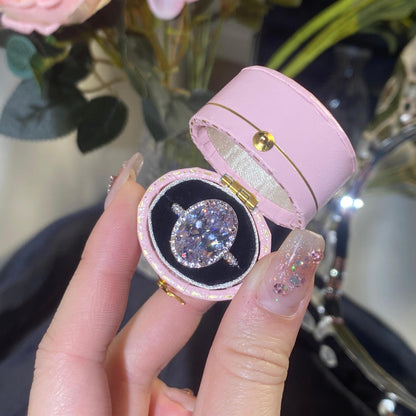 Women’s Silver-Tone Oval Statement Ring with Sparkling Halo and Adjustable Open Band