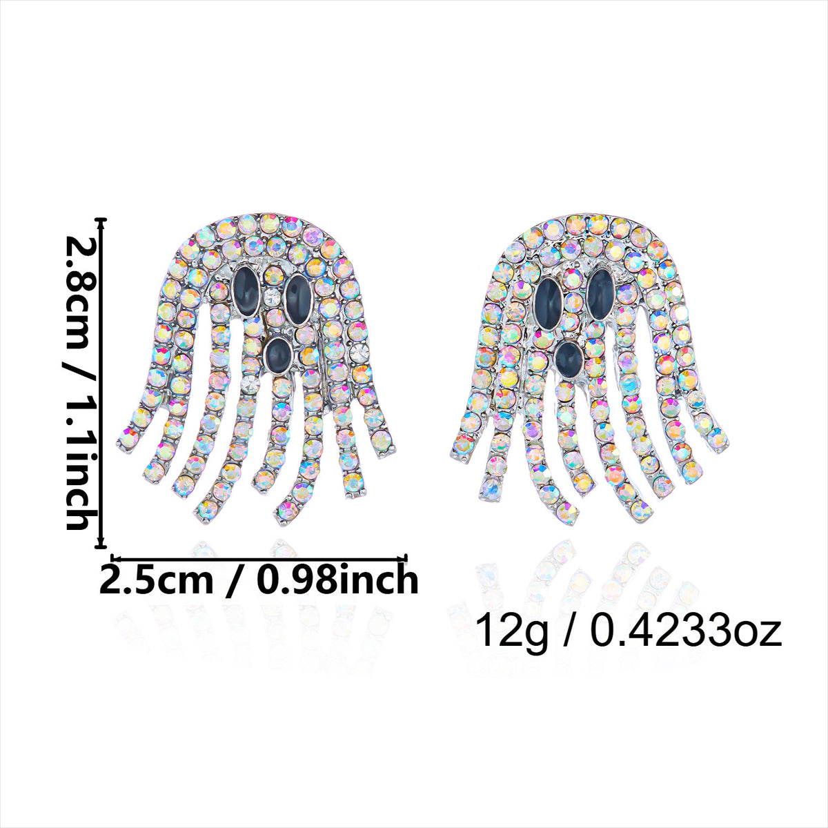 Women’s Halloween Rhinestone Ghost Earrings with Playful Face Details