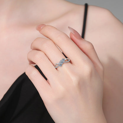 Women’s S925 Sterling Silver 0.30CT Moissanite Three-Stone Infinity Ring with Pavé Detail