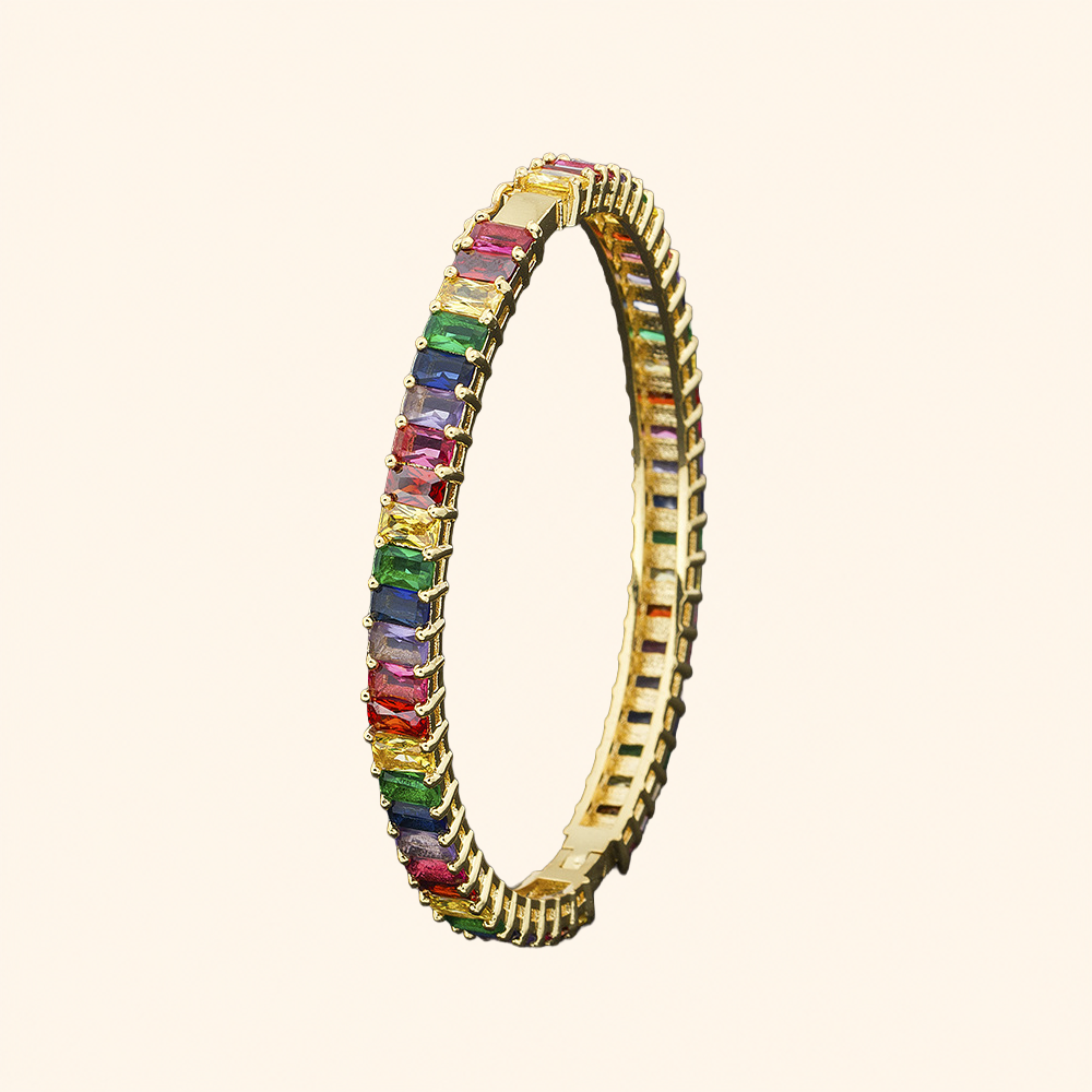 18K Gold-Plated Rainbow Baguette Crystal Tennis Bracelet