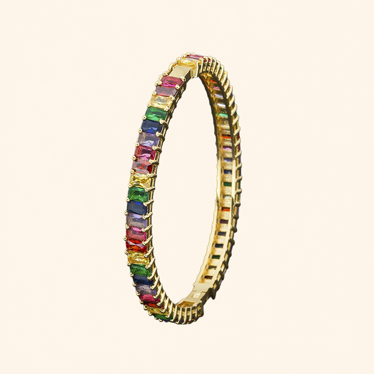 18K Gold-Plated Rainbow Baguette Crystal Tennis Bracelet