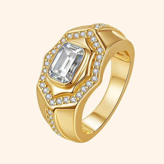 925 Sterling Silver Geometric Halo Crystal Statement Ring