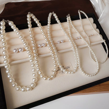 Women’s Crystal and Pearl Necklace and Stud Earrings Set