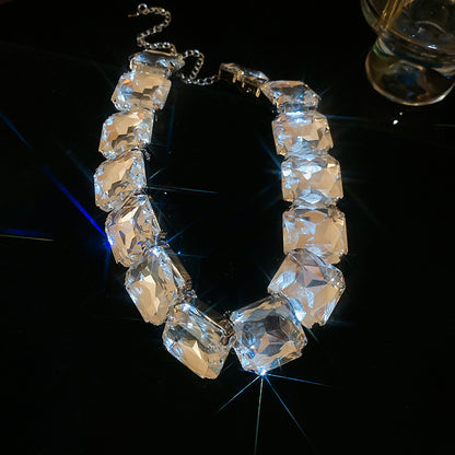 Women’s Gold or Silver Tone Elegant Square Rhinestone Pendant Necklace and Earrings Set
