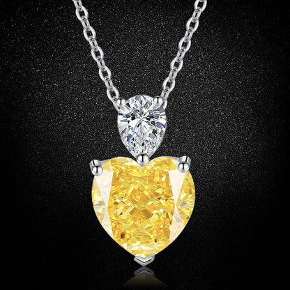 Women’s Yellow Heart-Cut High-Carbon Diamond Necklace, Earrings & Ring Jewelry Set
