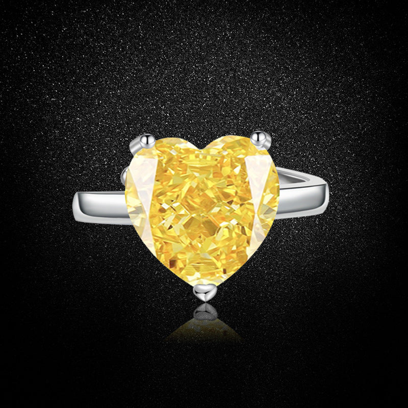 Women’s Yellow Heart-Cut High-Carbon Diamond Necklace, Earrings & Ring Jewelry Set
