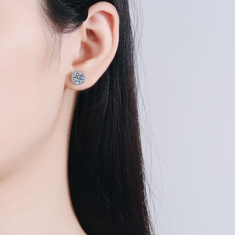 Women’s S925 Sterling Silver Round-Cut Moissanite Halo Stud Earrings – 0.1CT to 2CT